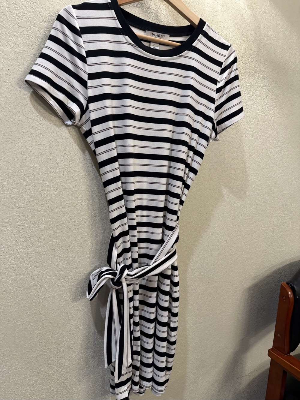 White House Black Market Black & White Striped Tie-Waist Midi Dress